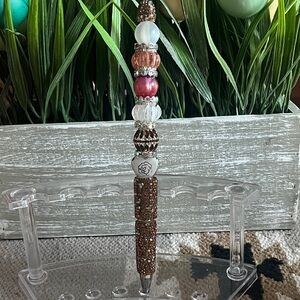 Chic Beaded Pen with Brown and Pink Details